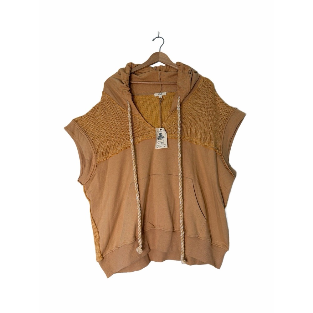 Easel Gold 100% Cotton Oversized Textured Sleeveless Hoodie Large NWT